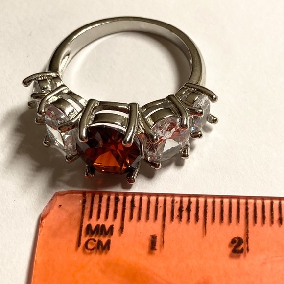 Silver Ruby Red Cubic Zirconia Anniversary Ring Size 7 Plated Simulated - Picture 7 of 8